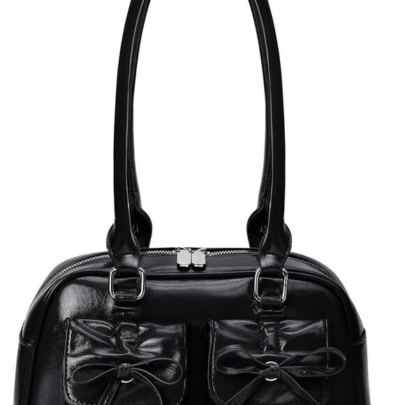 Faux Leather Ita Bag Japanese Shoulder Purse Compact Bow Gesture Tote - Picture 1 of 6